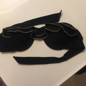 Black Strapless Bikini Top with Gold Trim